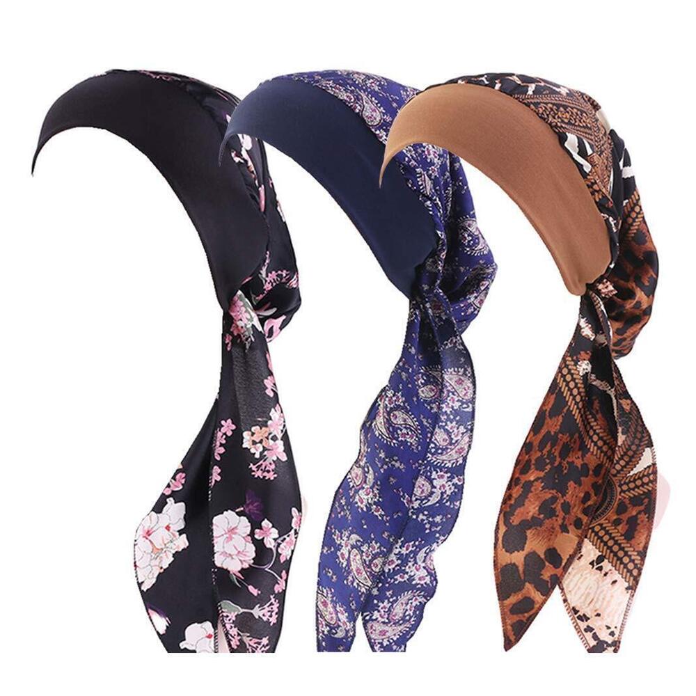 7521 Vintage Silky Turbans Bonnet Elastic Wide Band Multifunction Printing